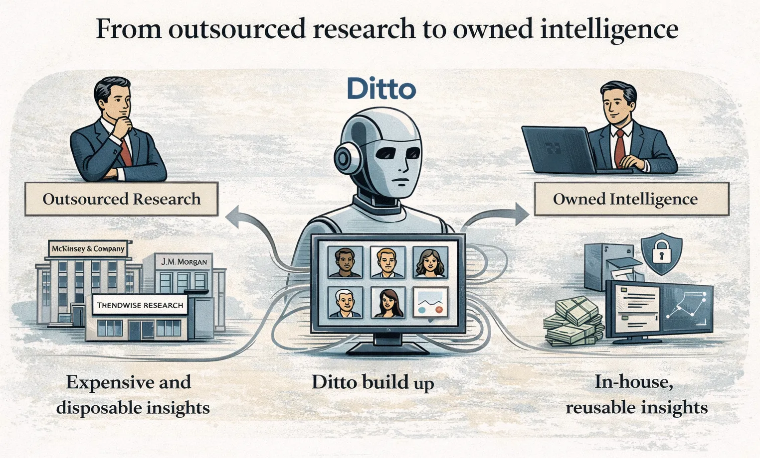 From outsourced research to owned intelligence schematic.
