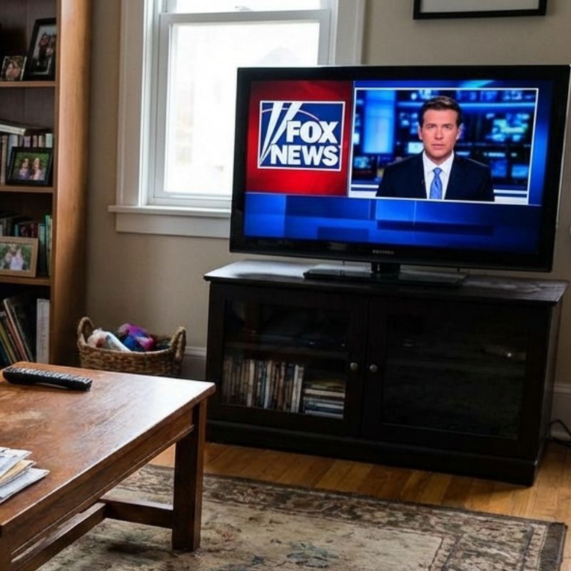 American living room watching FOX News - US news consumption context